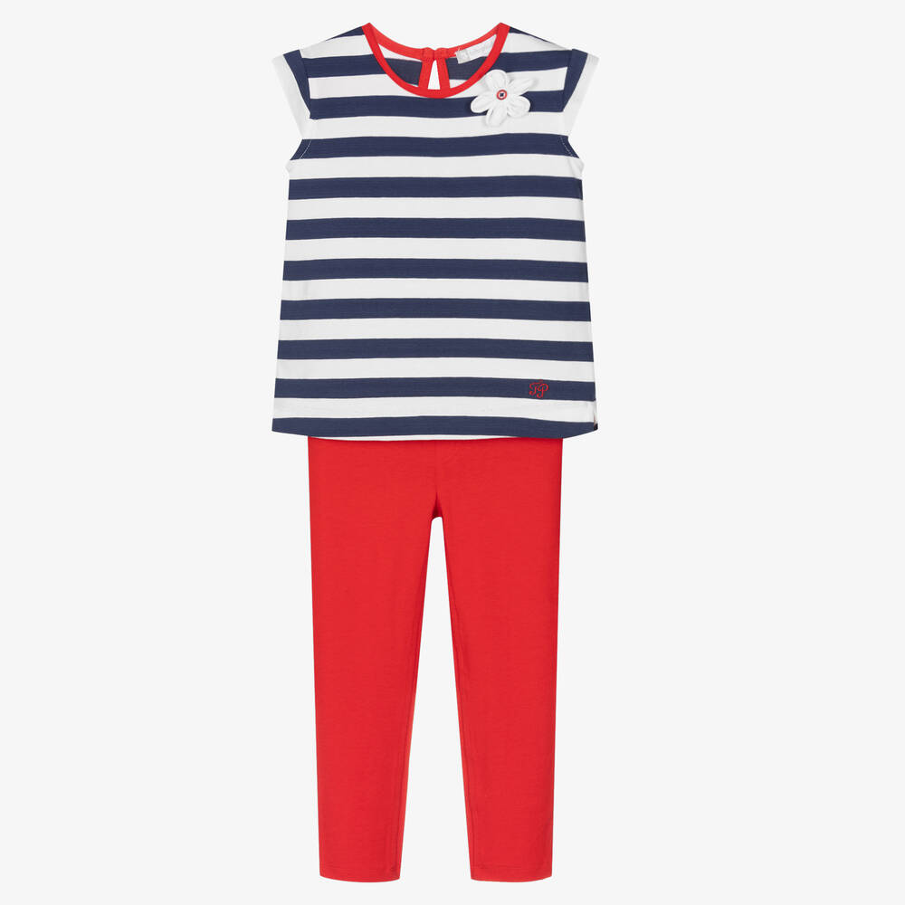 Tutto Piccolo - Girls Blue & Red Jeggings Set | Childrensalon