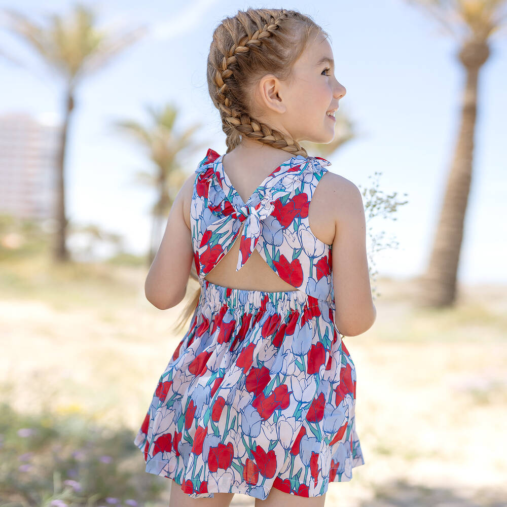 Tutto Piccolo-فستان قطن لون أزرق وأحمر وأبيض | Childrensalon Outlet
