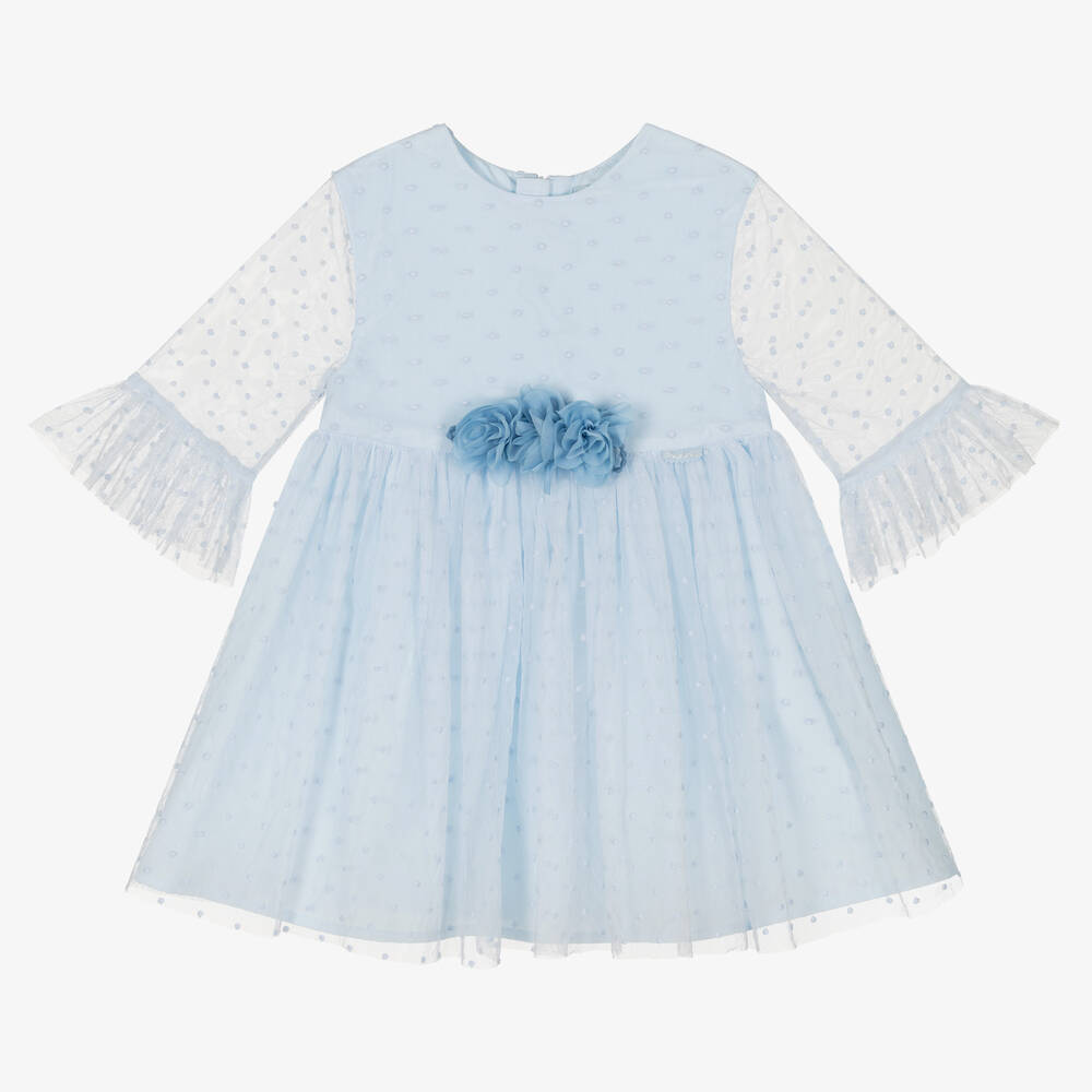 Tutto Piccolo-Girls Blue Spotted Tulle Dress | Childrensalon Outlet
