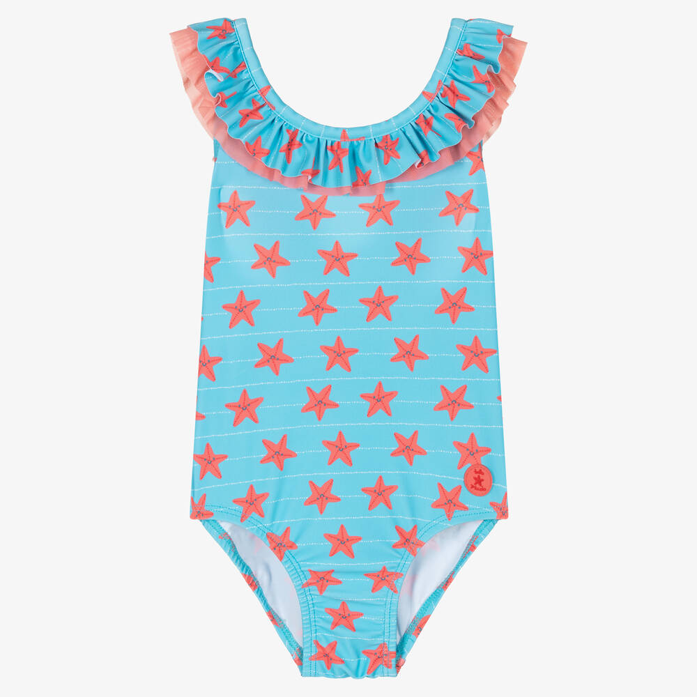 Tutto Piccolo - Girls Blue Starfish Print Swimsuit | Childrensalon