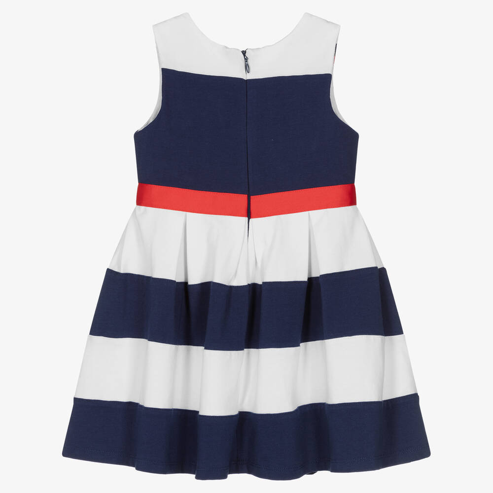 Tutto Piccolo-Girls Blue Stripe Cotton Dress | Childrensalon Outlet