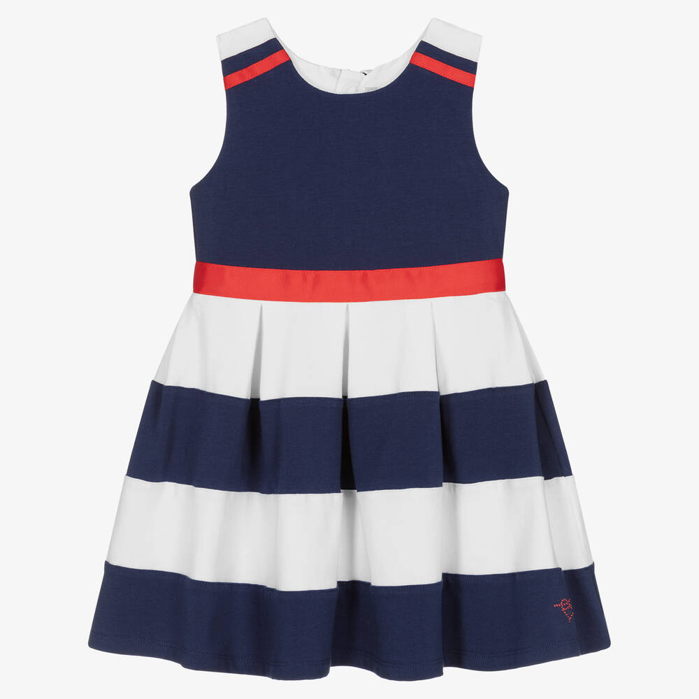 Tutto Piccolo - Robe bleue rayée en coton fille | Childrensalon