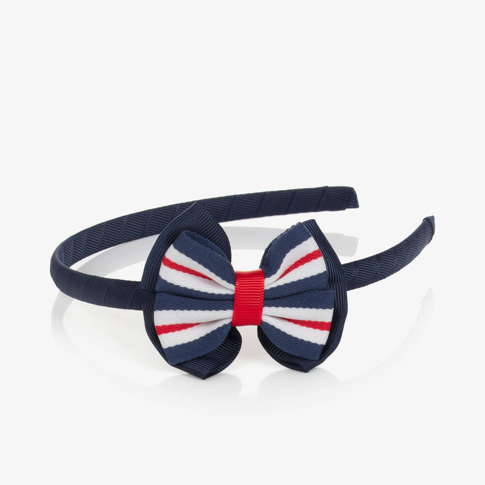 Tutto Piccolo-Girls Blue Striped Bow Hairband | Childrensalon Outlet