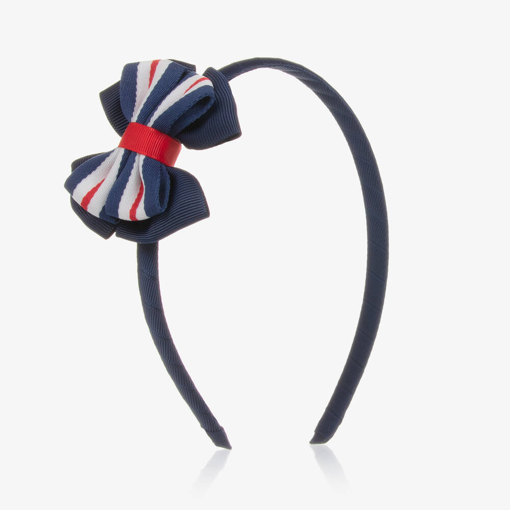 Tutto Piccolo-Girls Blue Striped Bow Hairband | Childrensalon Outlet