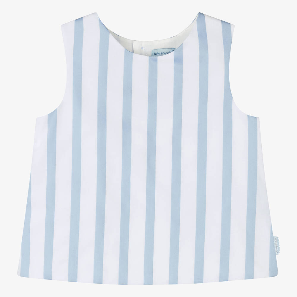 Tutto Piccolo-Girls Blue Striped Cotton Sleeveless Top | Childrensalon Outlet
