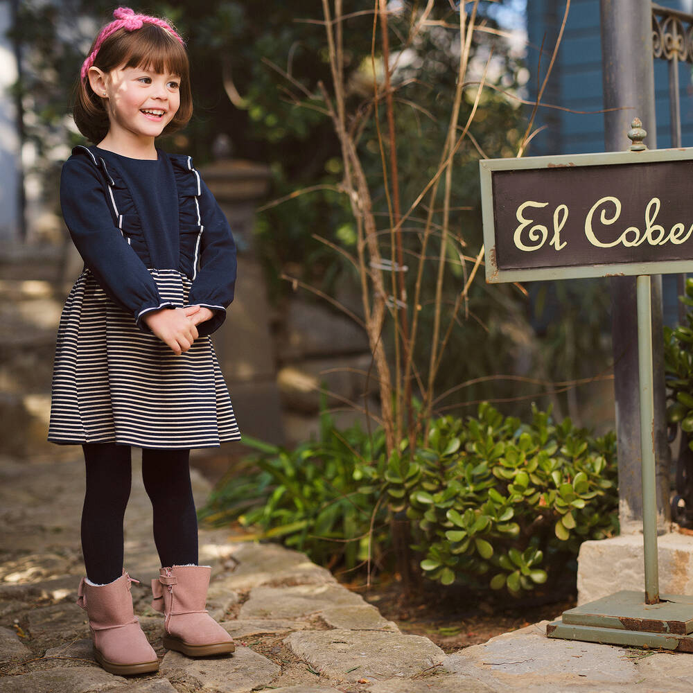 Tutto Piccolo-طقم فستان وكولون قطن مقلم لون كحلي وعاجي | Childrensalon Outlet