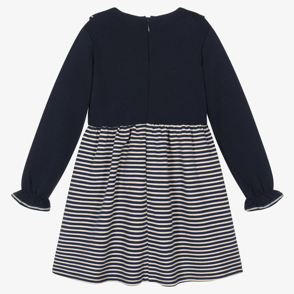 Tutto Piccolo-طقم فستان وكولون قطن مقلم لون كحلي وعاجي | Childrensalon Outlet