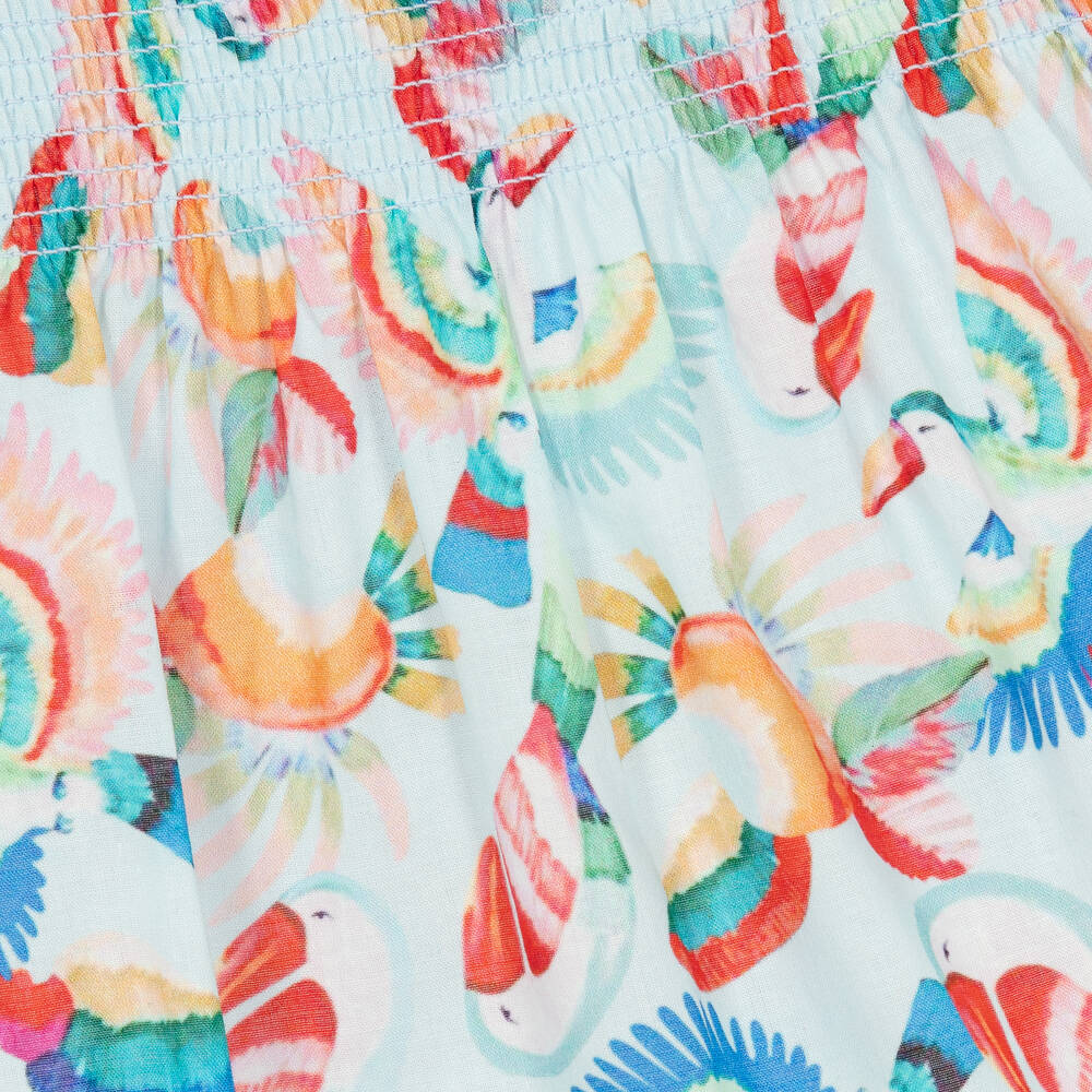 Tutto Piccolo-Girls Blue Tropical Shirred Cotton Dress | Childrensalon Outlet
