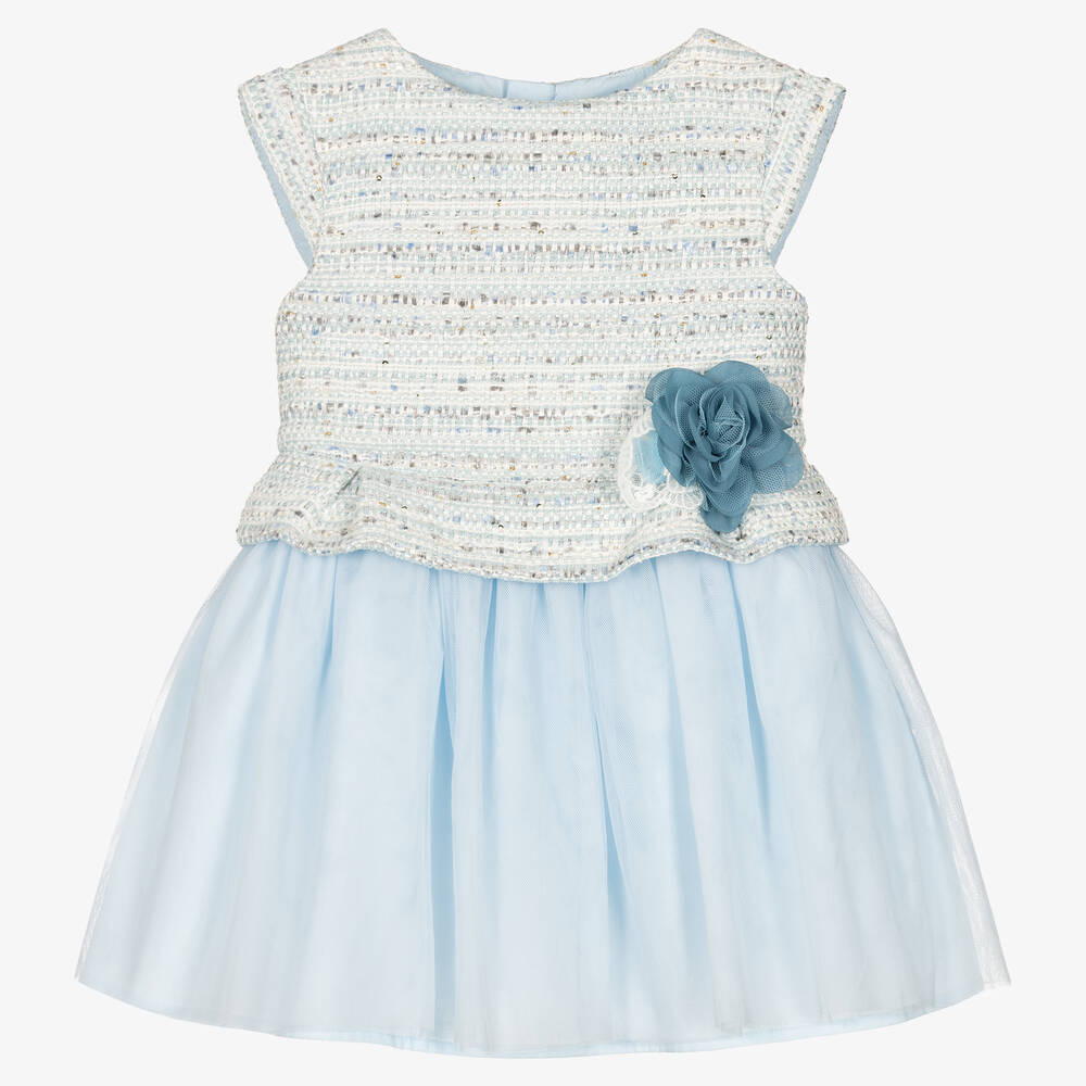 Tutto Piccolo - Girls Blue Tweed & Tulle Dress | Childrensalon
