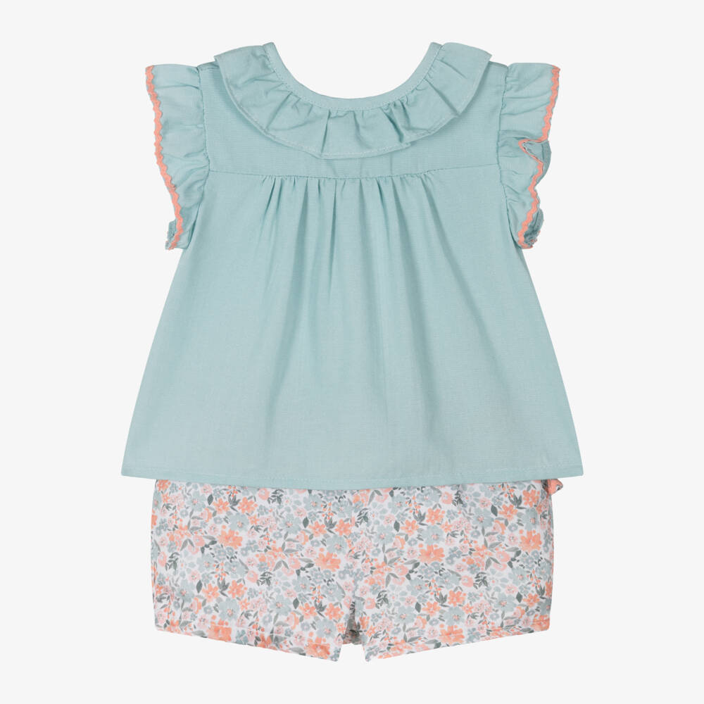 Tutto Piccolo-Легкий зеленый цветочный комплект шорт для девочек | Childrensalon Outlet