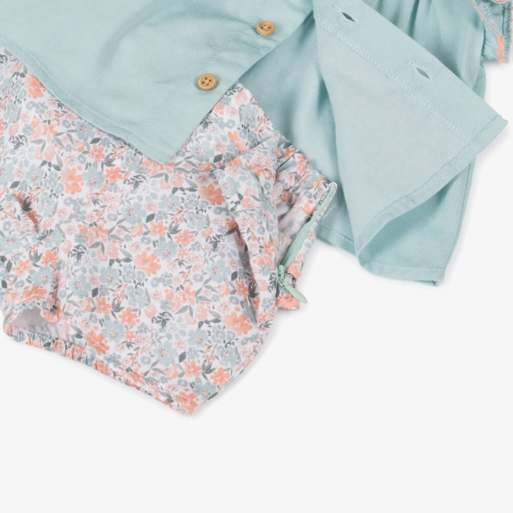 Tutto Piccolo-Легкий зеленый цветочный комплект шорт для девочек | Childrensalon Outlet