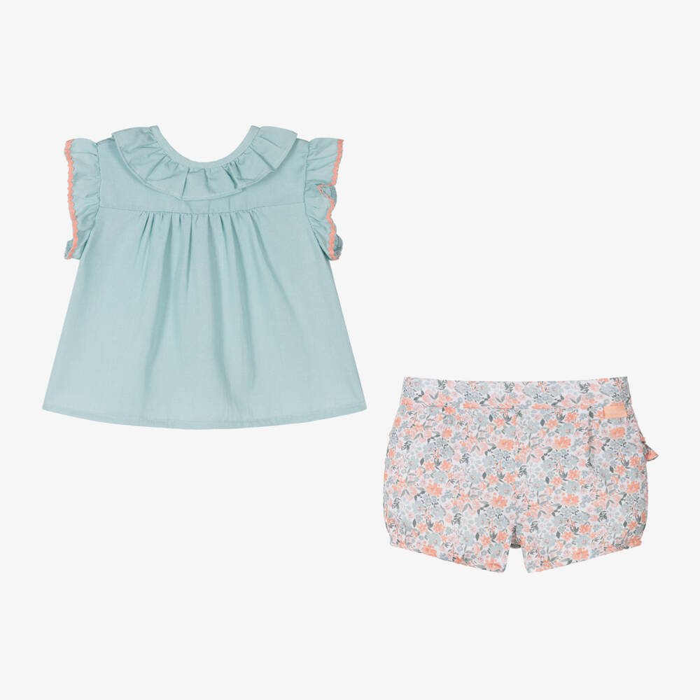 Tutto Piccolo-Легкий зеленый цветочный комплект шорт для девочек | Childrensalon Outlet