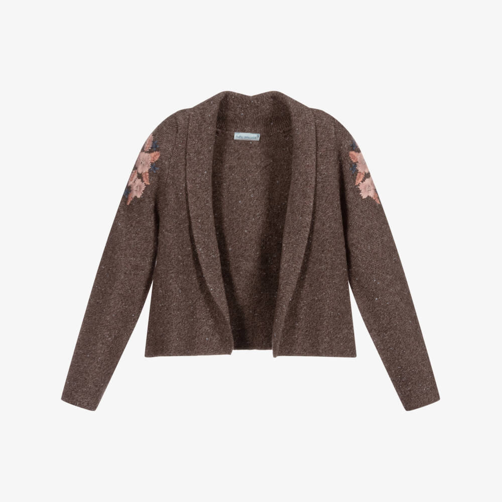 Tutto Piccolo-Girls Brown Floral Cardigan | Childrensalon Outlet
