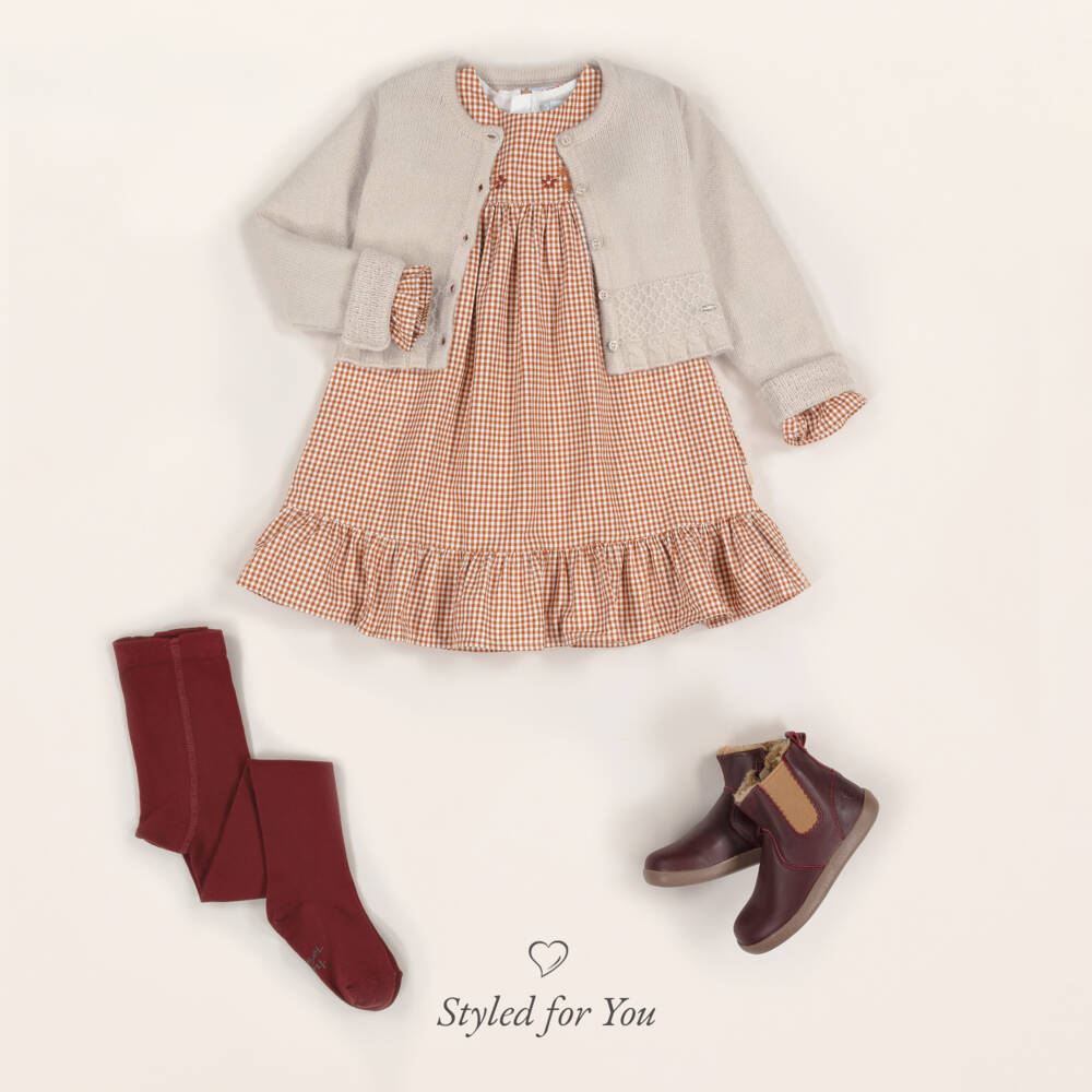 Tutto Piccolo-Girls Brown Gingham Dress Ensemble | Childrensalon Outlet