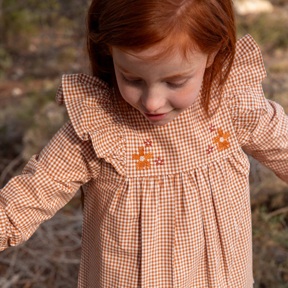 Tutto Piccolo-Girls Brown Gingham Dress Ensemble | Childrensalon Outlet
