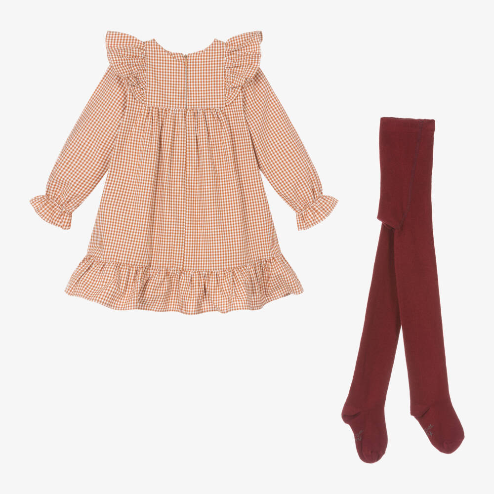 Tutto Piccolo-Girls Brown Gingham Dress Ensemble | Childrensalon Outlet