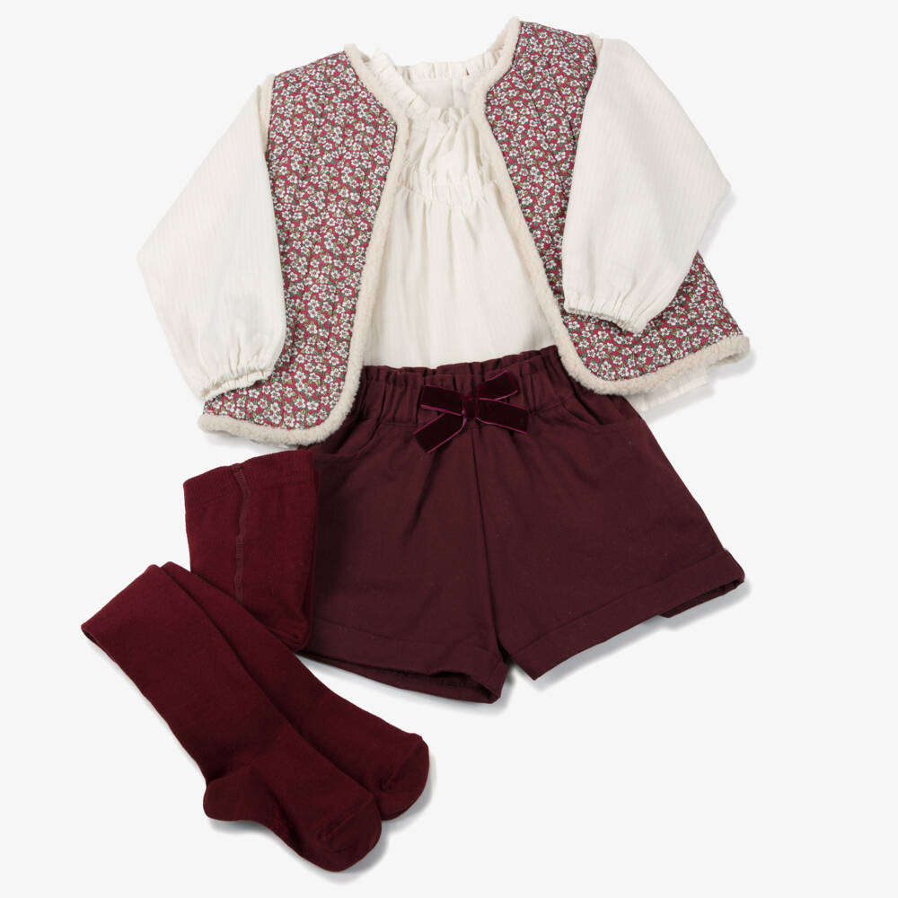 Tutto Piccolo-Бордовый цветочный комплект для девочек | Childrensalon Outlet