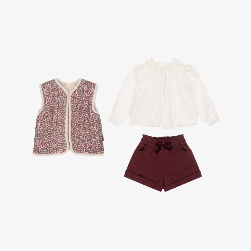 Tutto Piccolo-Бордовый цветочный комплект для девочек | Childrensalon Outlet