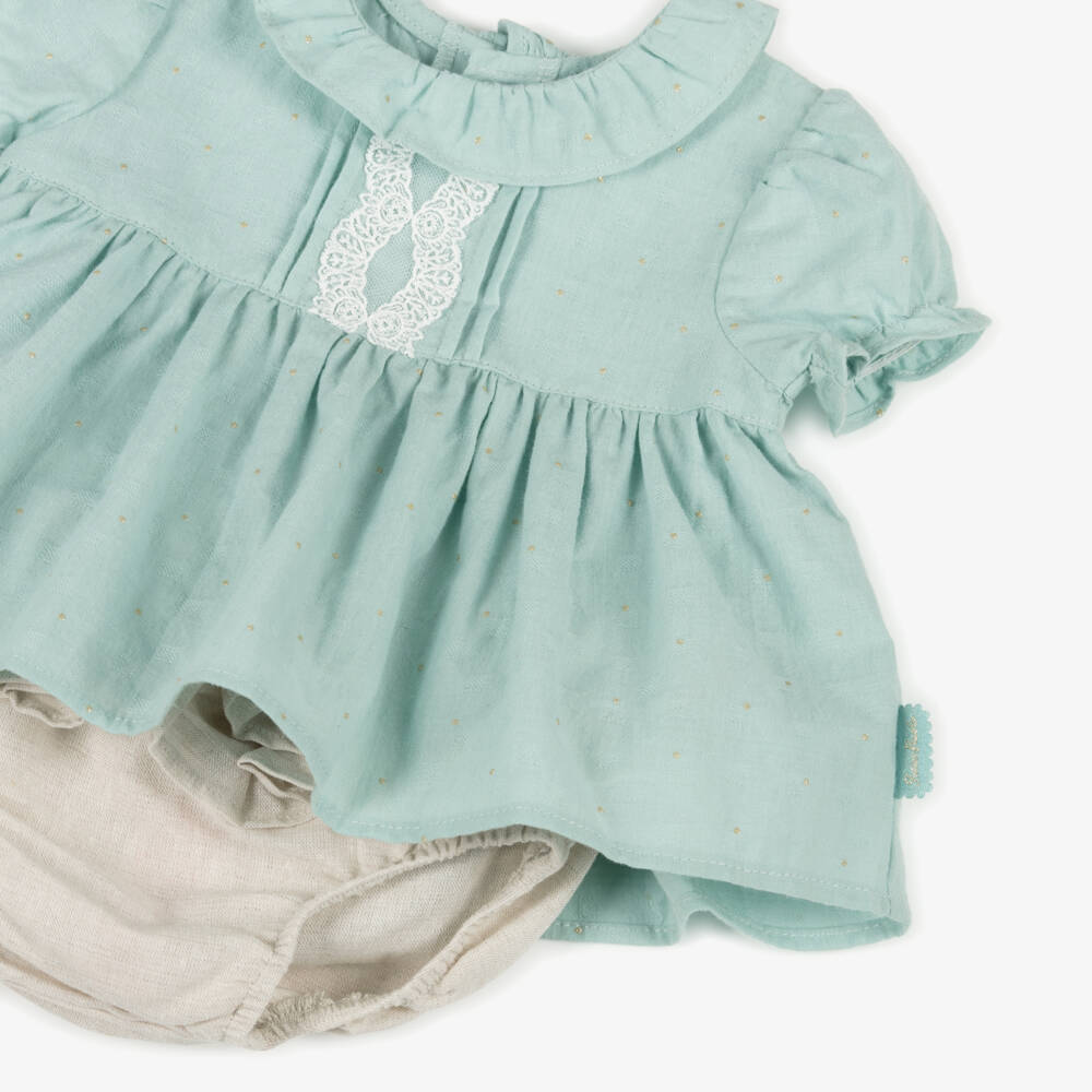 Tutto Piccolo-Girls Elegant Green & Beige Bloomer Set | Childrensalon Outlet