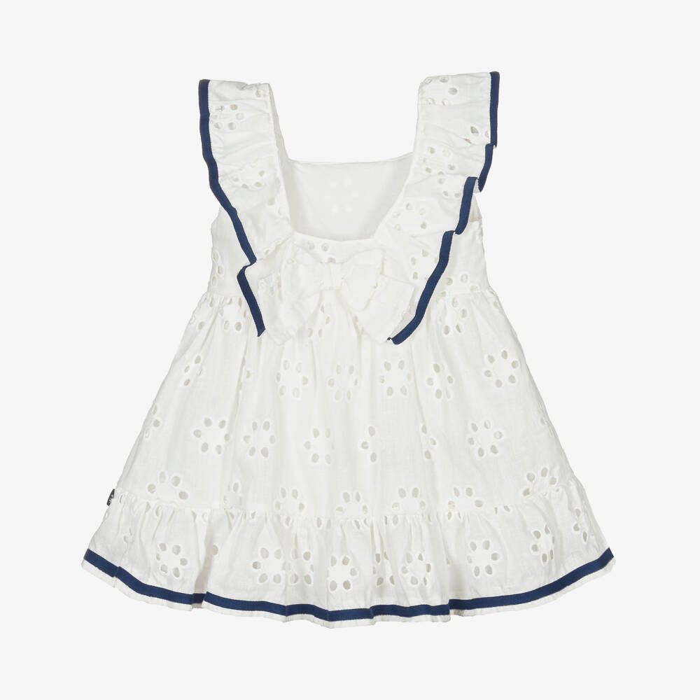 Tutto Piccolo-فستان أبيض أنيق للبنات بتطريز مثقوب | Childrensalon Outlet