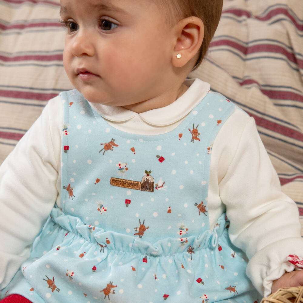 Tutto Piccolo-Girls Festive Blue Cotton Dress Set | Childrensalon Outlet