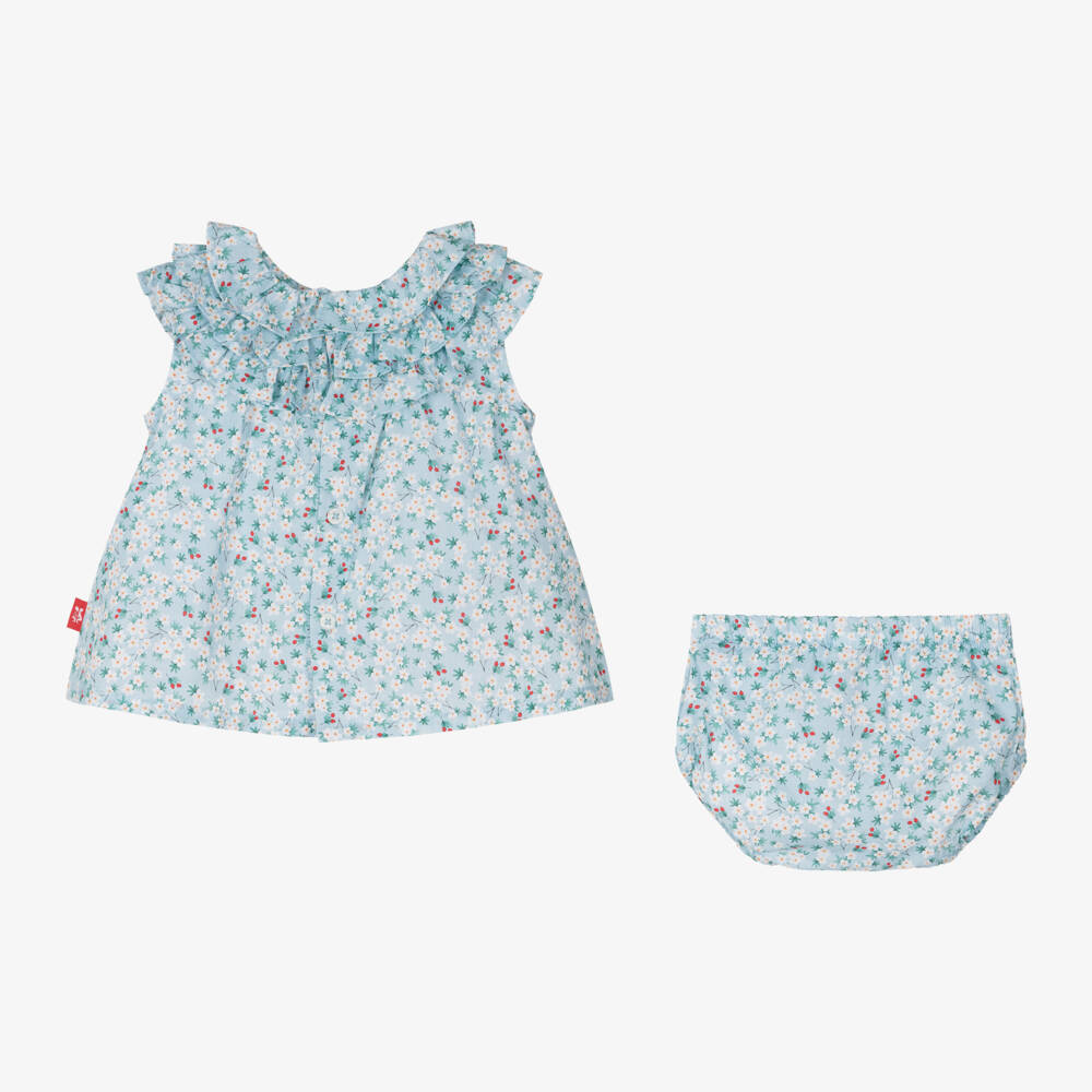 Tutto Piccolo-Girls Floral Blue Cotton Ensemble | Childrensalon Outlet