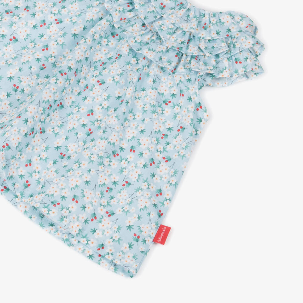 Tutto Piccolo-Girls Floral Blue Cotton Ensemble | Childrensalon Outlet