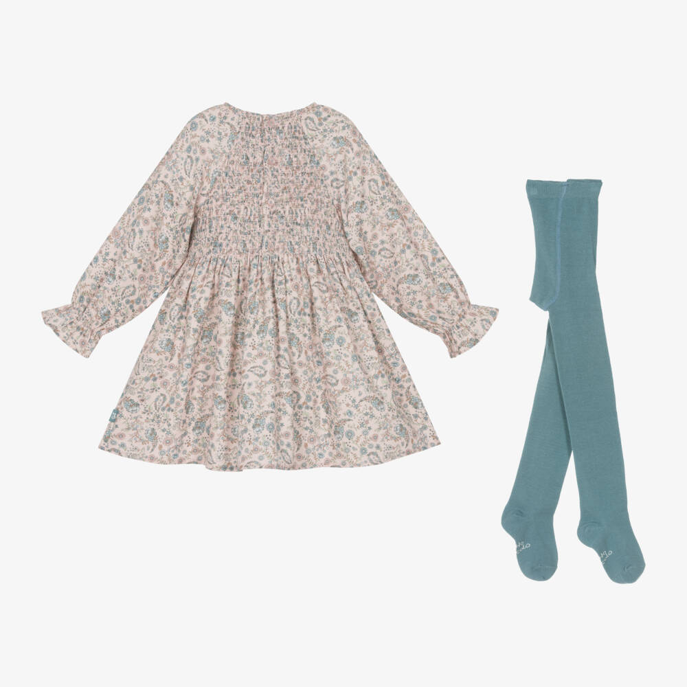Tutto Piccolo-طقم فستان بطبعة ورود قطن لون زهري | Childrensalon Outlet
