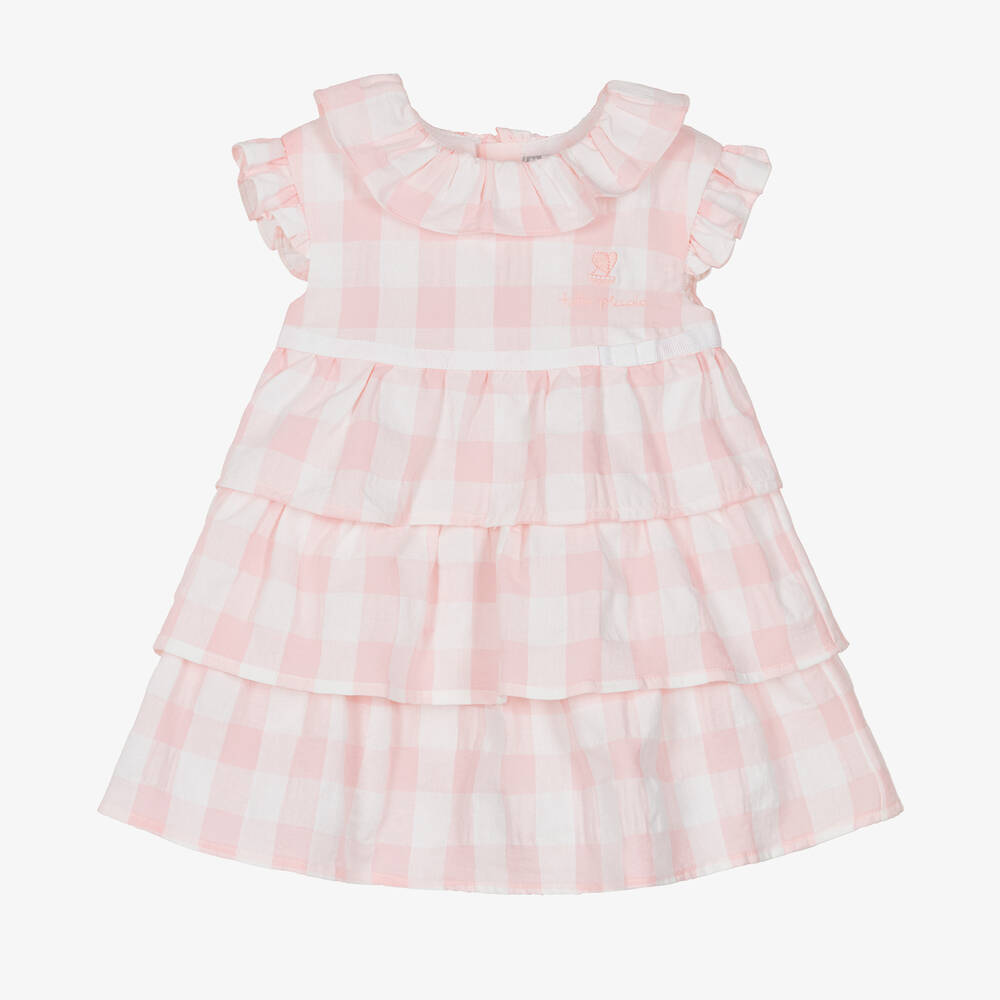 Tutto Piccolo-Girls Frilly Pink Cotton Gingham Dress | Childrensalon Outlet