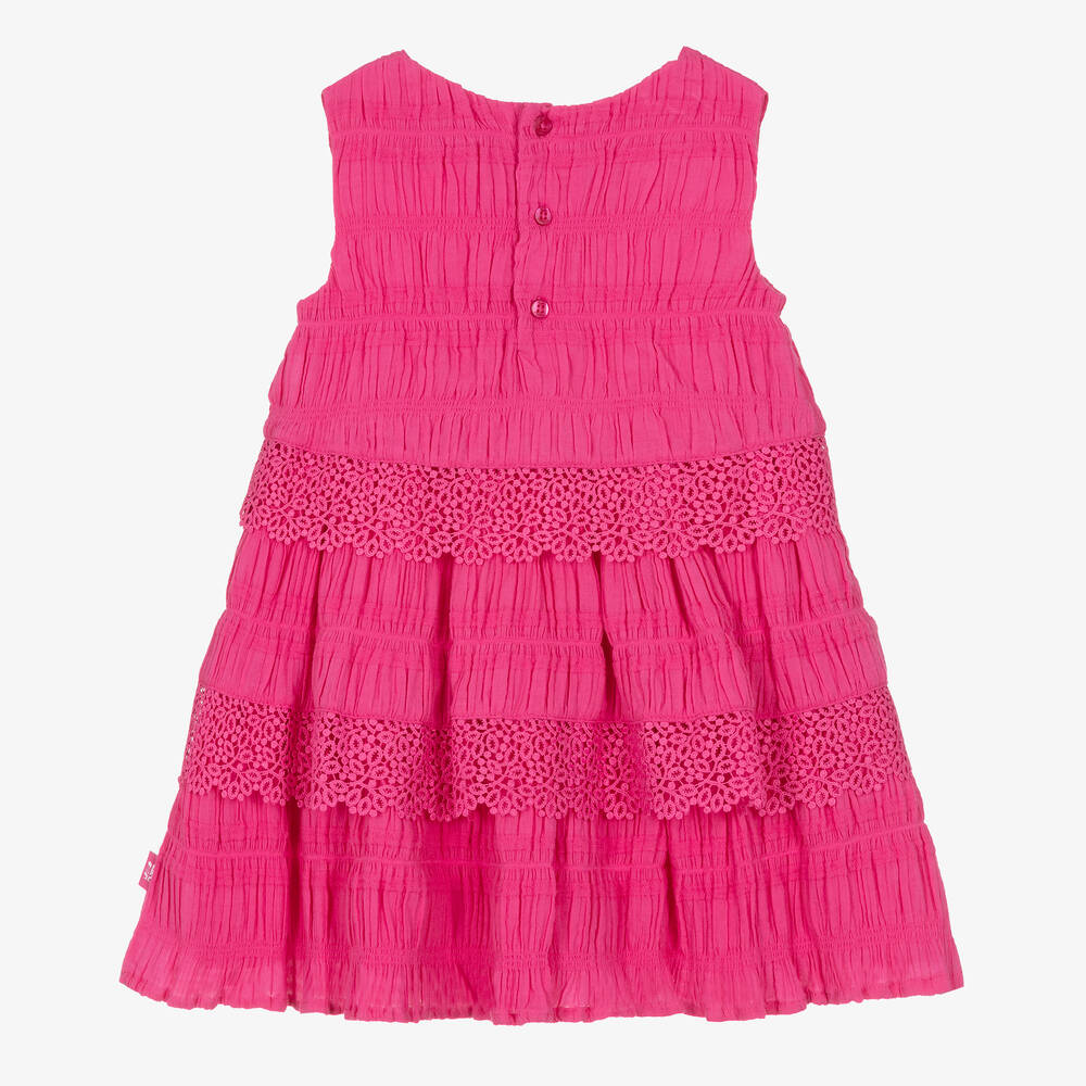 Tutto Piccolo-Girls Fuchsia Pink Shirred Cotton Dress | Childrensalon Outlet