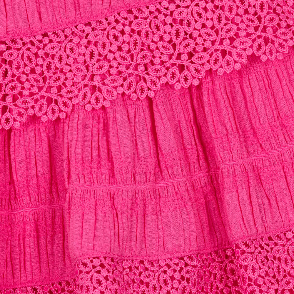 Tutto Piccolo-Girls Fuchsia Pink Shirred Cotton Dress | Childrensalon Outlet