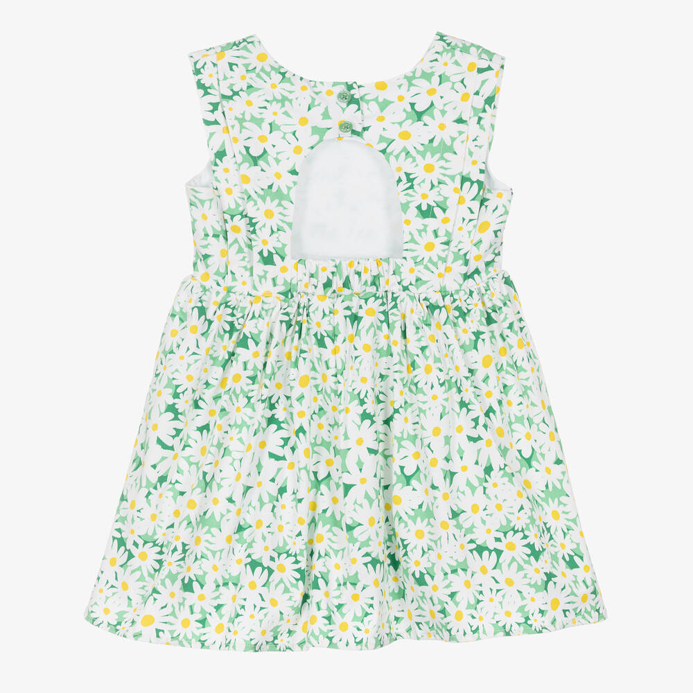 Tutto Piccolo-Girls Green Daisy Cotton Dress | Childrensalon Outlet