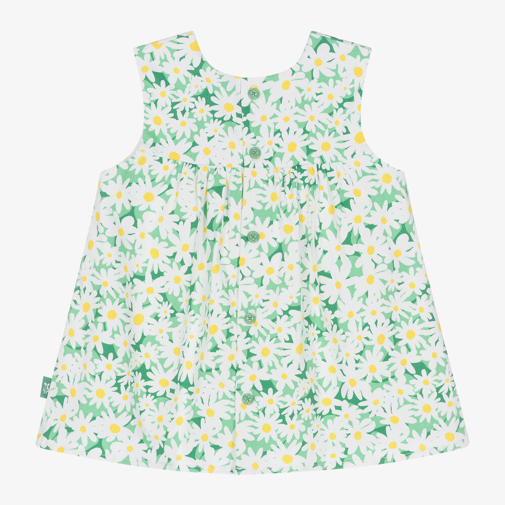 Tutto Piccolo-Girls Green Daisy Print Cotton Dress | Childrensalon Outlet