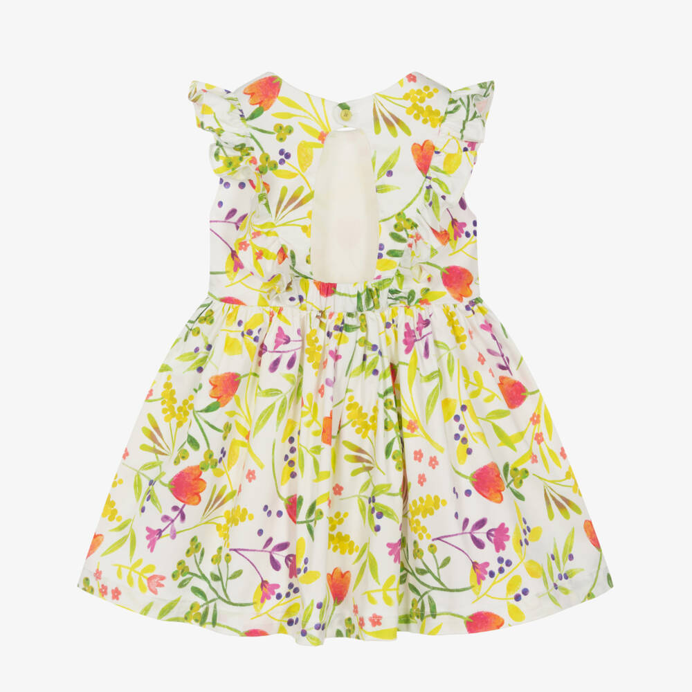 Tutto Piccolo-Girls Green Floral Cotton Delight Dress | Childrensalon Outlet