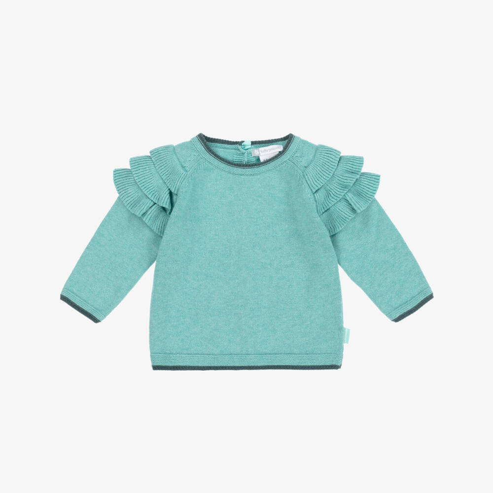 Tutto Piccolo-Girls Green Frill Sweater | Childrensalon Outlet