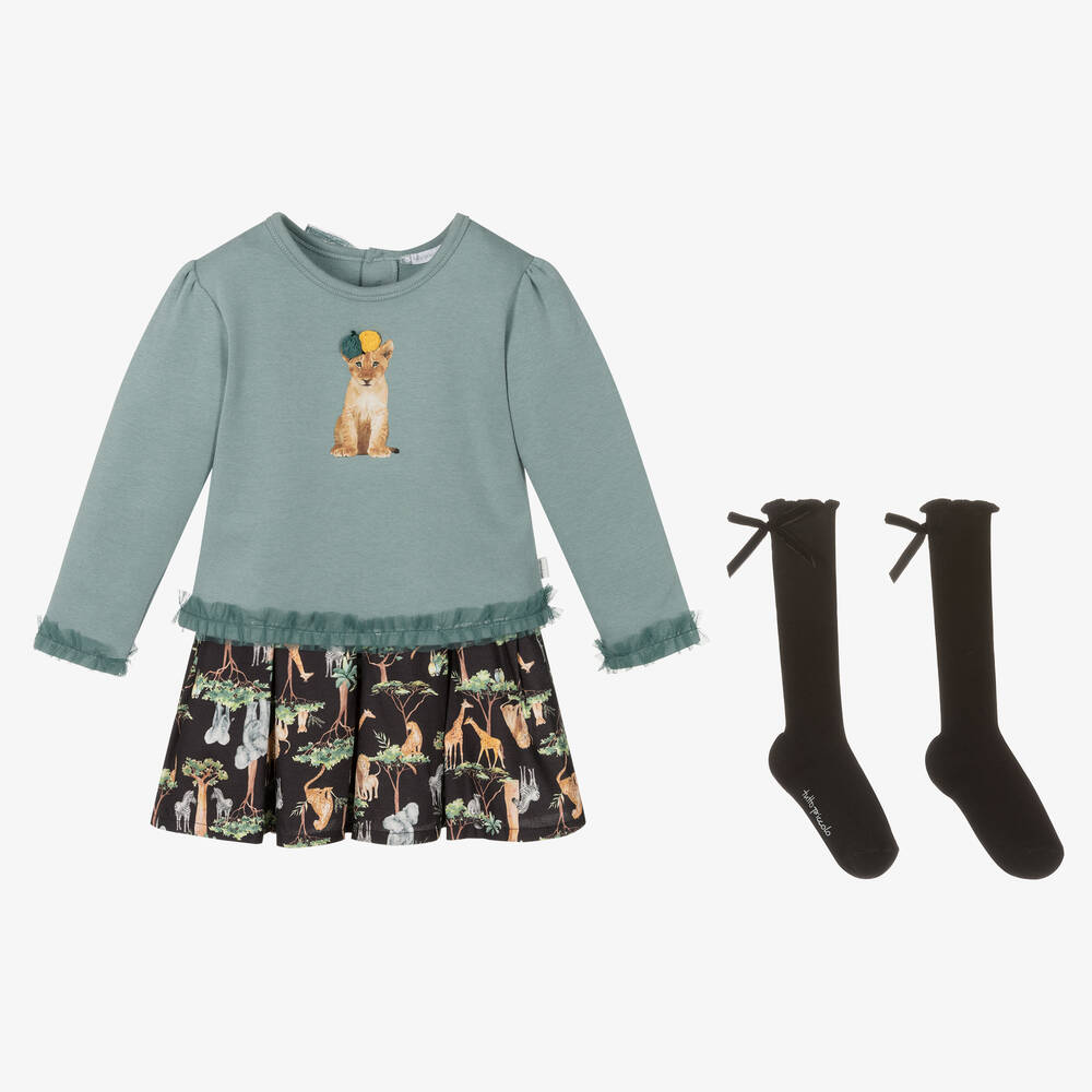 Tutto Piccolo - Girls Green & Grey Skirt Set | Childrensalon