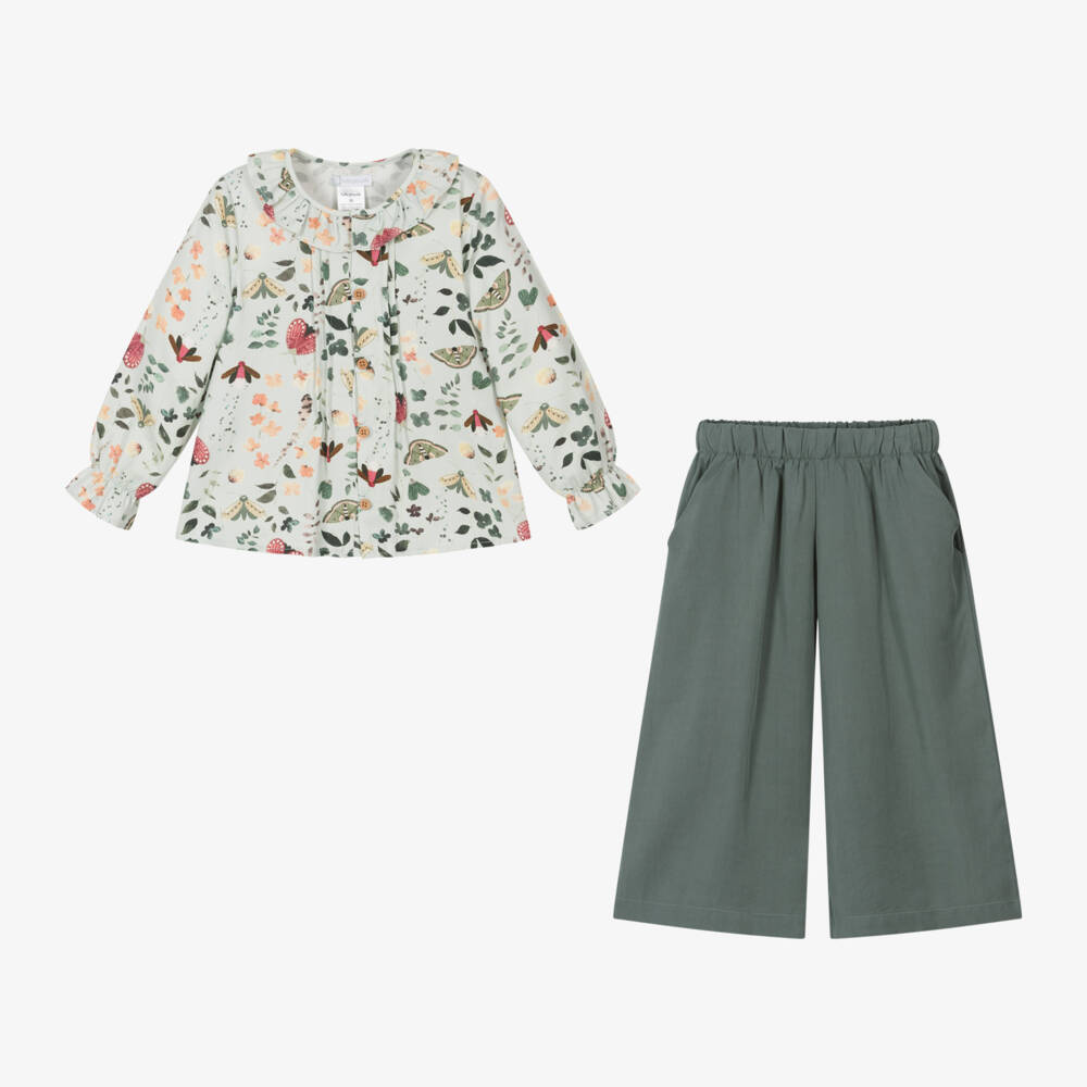 Tutto Piccolo-Girls Green Trousers and Blouse Set | Childrensalon Outlet
