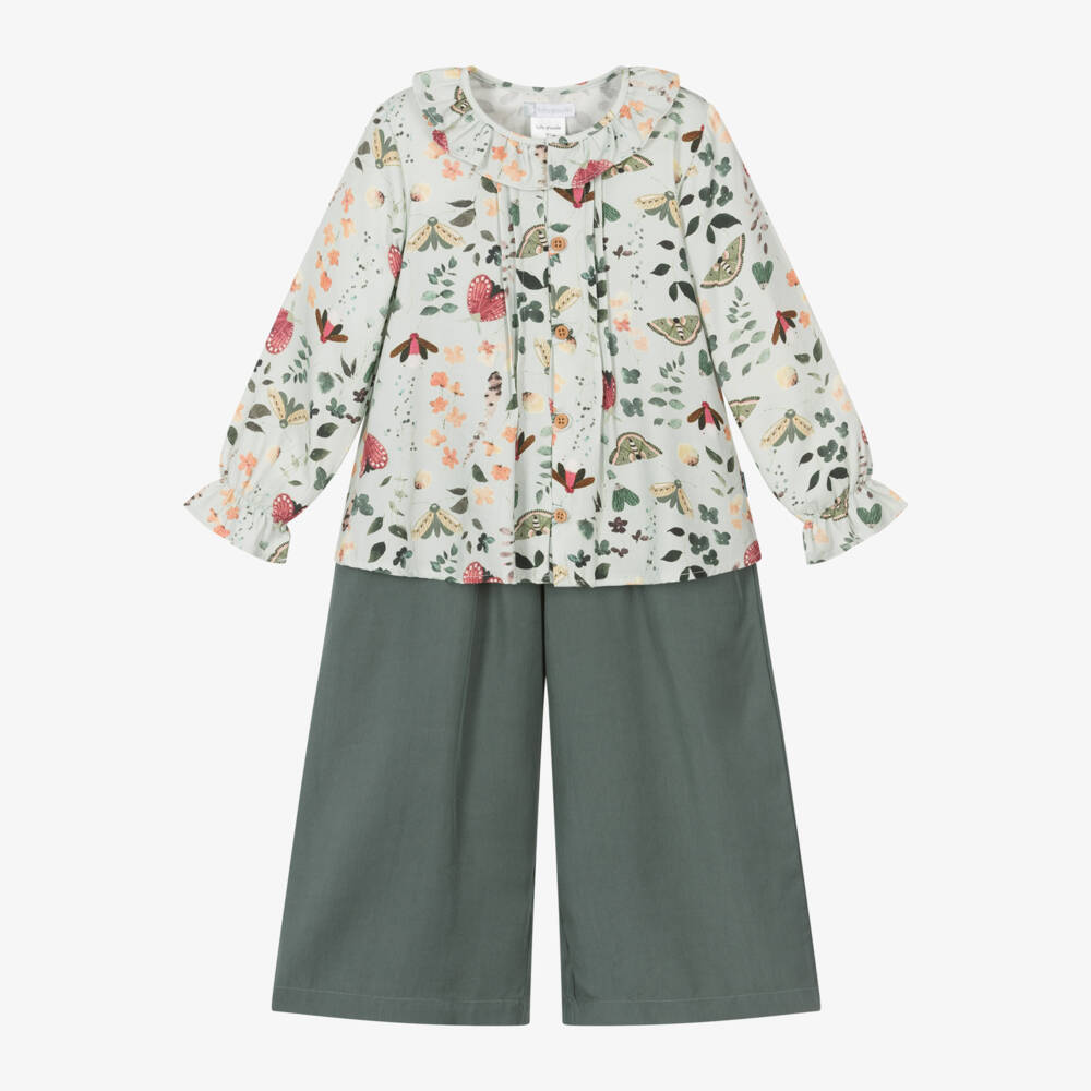 Tutto Piccolo-Girls Green Trousers and Blouse Set | Childrensalon Outlet