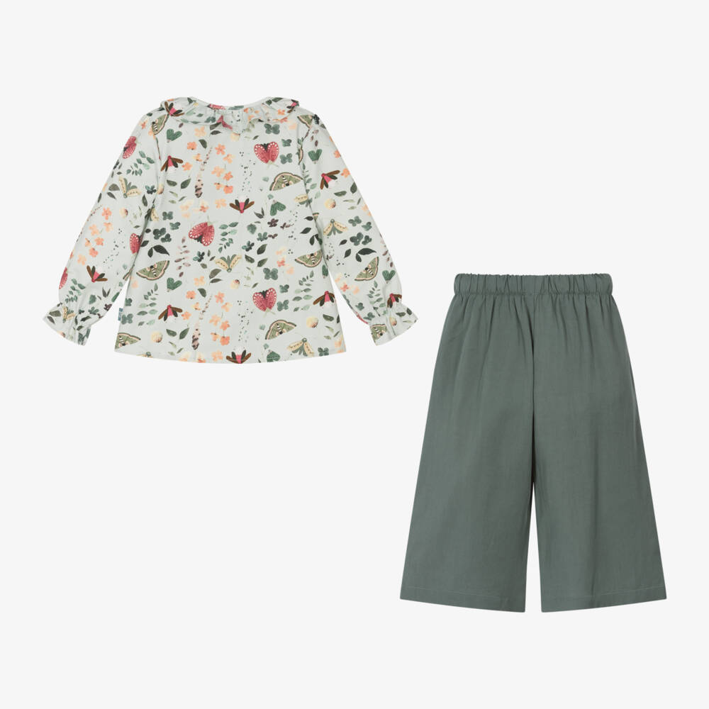 Tutto Piccolo-Girls Green Trousers and Blouse Set | Childrensalon Outlet