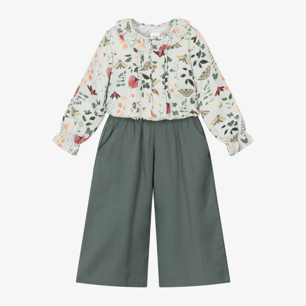 Tutto Piccolo-Girls Green Trousers and Blouse Set | Childrensalon Outlet