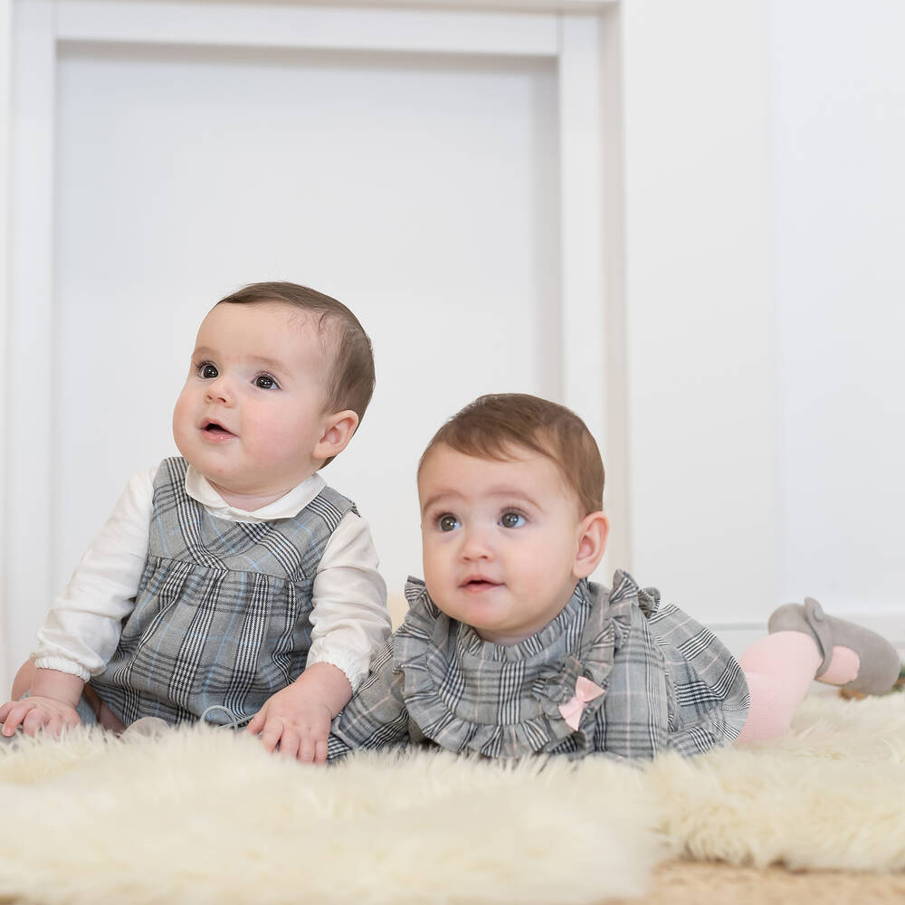 Tutto Piccolo-Серое платье в клетку и колготки из хлопка | Childrensalon Outlet