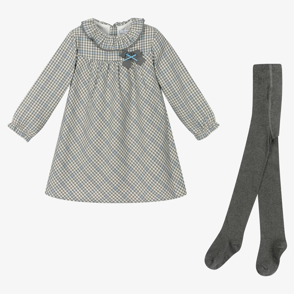 Tutto Piccolo - Girls Grey Check Dress Set | Childrensalon
