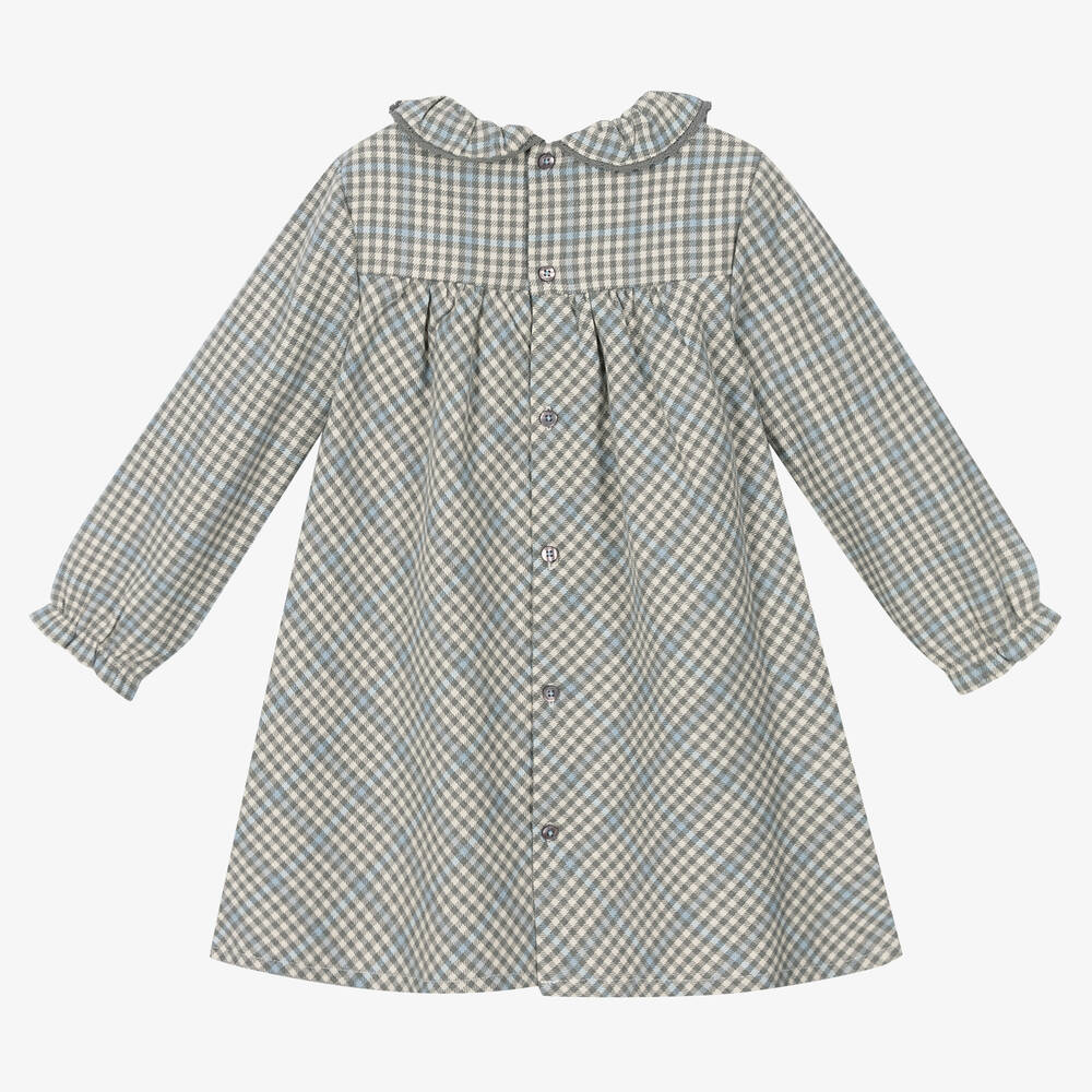 Tutto Piccolo-طقم فستان وكولون قطن كاروهات لون رمادي للبنات | Childrensalon Outlet