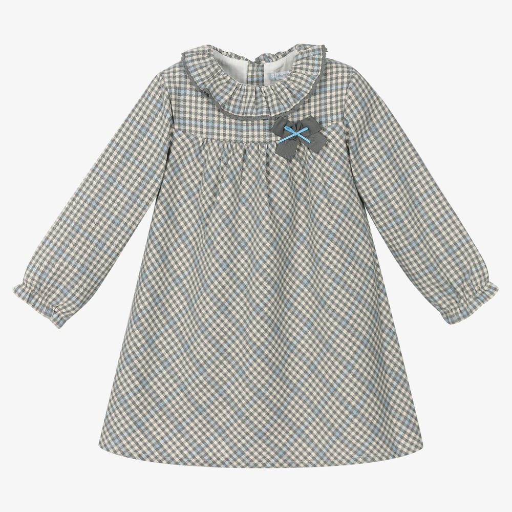 Tutto Piccolo-طقم فستان وكولون قطن كاروهات لون رمادي للبنات | Childrensalon Outlet