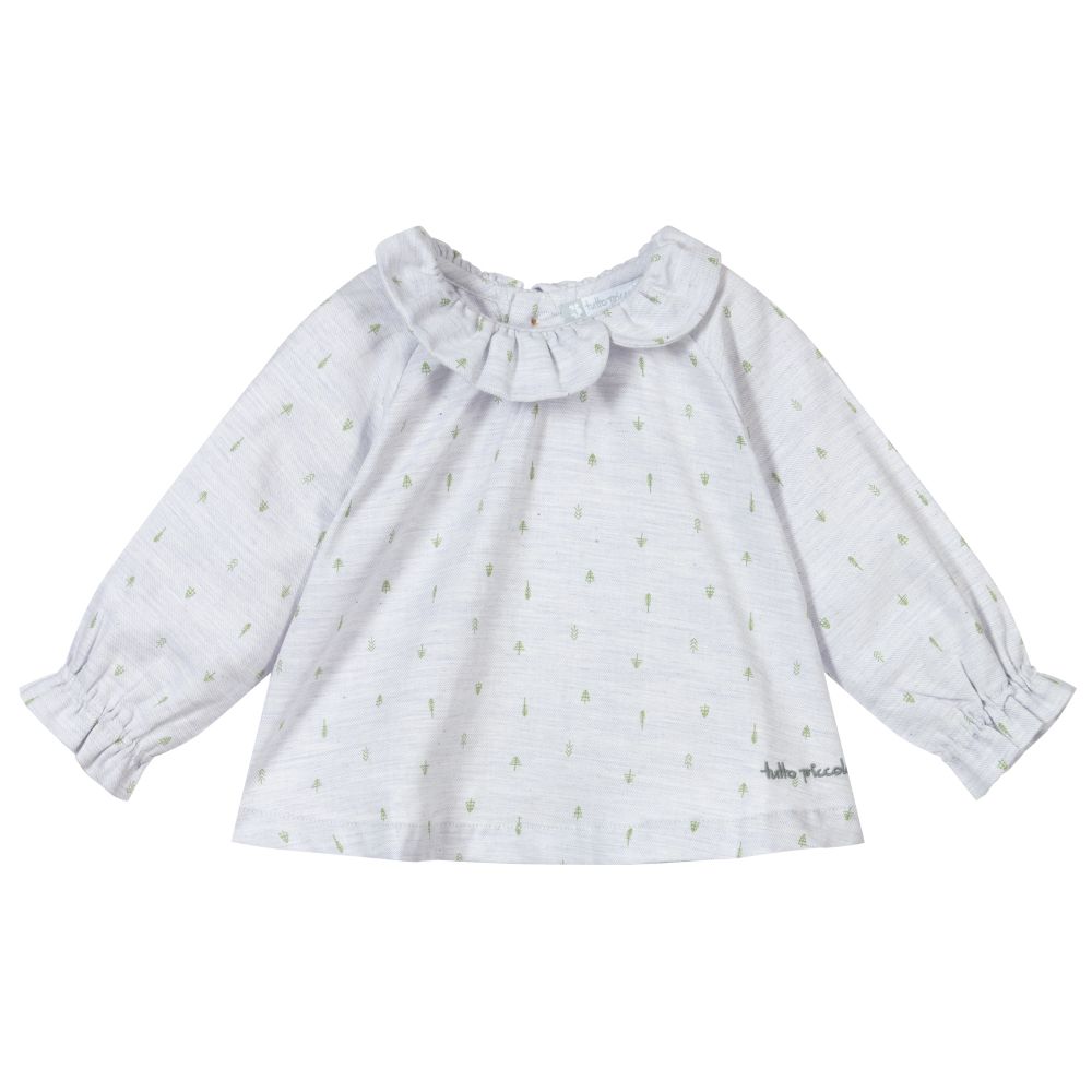 Tutto Piccolo - Girls Grey Cotton Blouse | Childrensalon