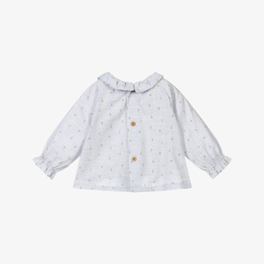 Tutto Piccolo-Girls Grey Cotton Blouse | Childrensalon Outlet