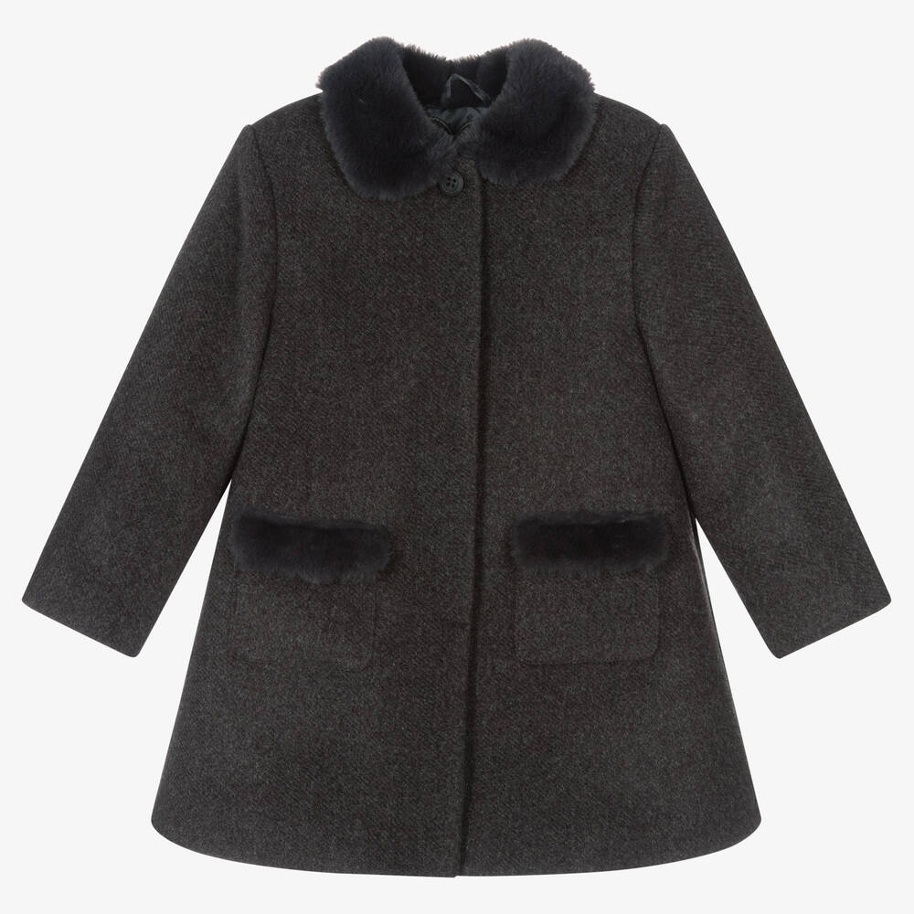 Tutto Piccolo - Girls Grey Faux Fur Trimmed Coat | Childrensalon