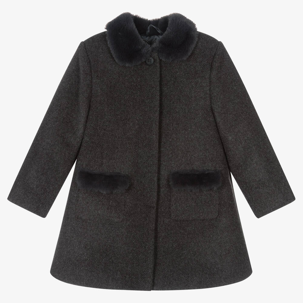 Tutto Piccolo-Girls Grey Faux Fur Trimmed Coat | Childrensalon Outlet