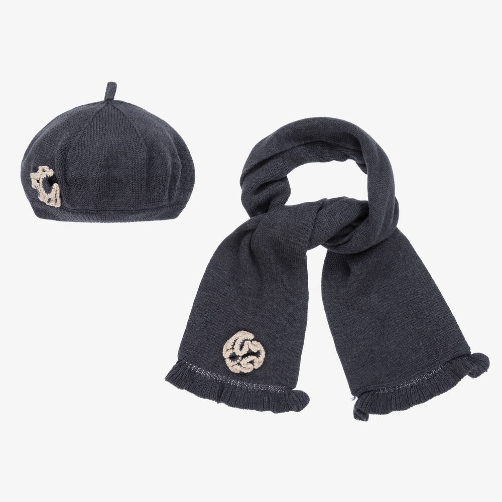 Tutto Piccolo - Girls Grey Hat & Scarf Set | Childrensalon