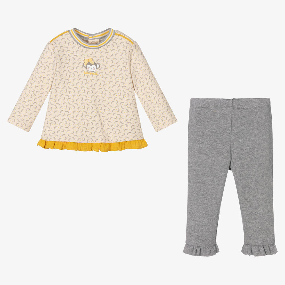 Tutto Piccolo-طقم ليغنغز قطن لون عاجي ورمادي للبنات | Childrensalon Outlet